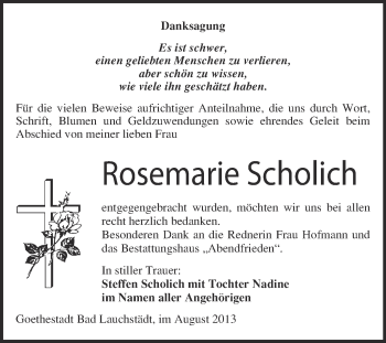 Traueranzeige von Rosemarie Scholich von WVG - Wochenspiegel Merseburg