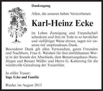 Traueranzeige von Karl-Heinz Ecke von Super Sonntag Aschersleben