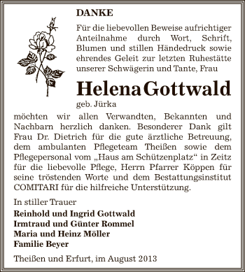 Traueranzeige von Helena Gottwald von Super Sonntag Zeitz