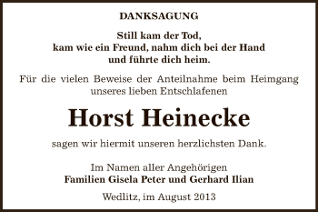 Traueranzeige von Horst Heinecke von Super Sonntag Bernburg
