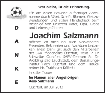 Traueranzeige von Joachim Salzmann von Super Sonntag Merseburg