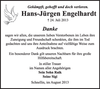 Traueranzeige von Hans-Jürgen Engelhardt von Super Sonntag Wittenberg