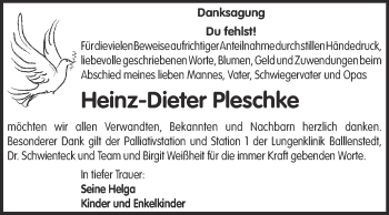 Traueranzeige von Heinz-Dieter Pleschke von Super Sonntag Quedlinburg