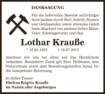 Traueranzeige von Lothar Krauße von Super Sonntag Zeitz