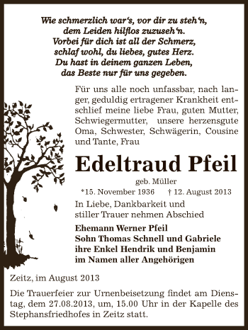 Traueranzeige von Edeltraud Pfeil von Super Sonntag Zeitz