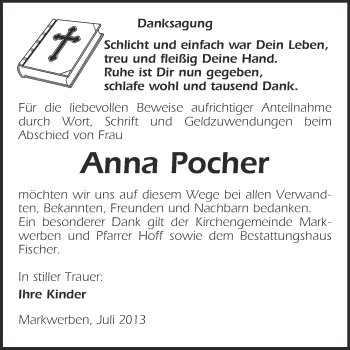 Traueranzeige von Anna Pocher von WVG - Wochenspiegel NMB / WSF / ZTZ