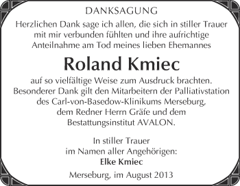 Traueranzeige von Roland Kmiec von WVG - Wochenspiegel Merseburg