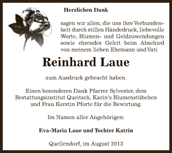 Traueranzeige von Reinhard Laue von WVG - Wochenspiegel Dessau / Köthen