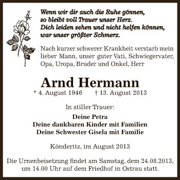 Traueranzeige von Arnd Hermann von Super Sonntag Zeitz
