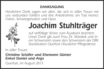 Traueranzeige von Joachim Stuhlträger von WVG - Wochenspiegel Merseburg