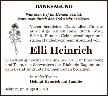 Traueranzeige von Elli Heinrich von WVG - Wochenspiegel Bitterfeld
