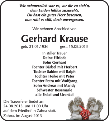Traueranzeige von Gerhard Krause von Super Sonntag Wittenberg
