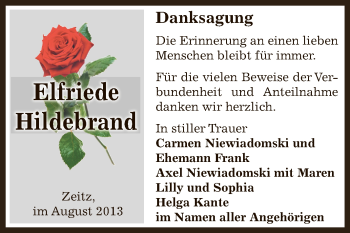 Traueranzeige von Elfriede Hildebrand von Super Sonntag Zeitz
