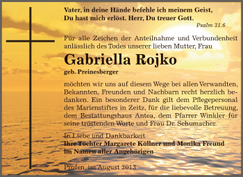 Traueranzeige von Gabriella Rojko von Super Sonntag Zeitz