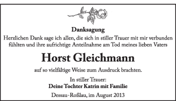 Traueranzeige von Horst Gleichmann von Super Sonntag Dessau / Köthen