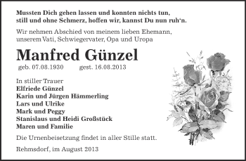 Traueranzeige von Manfred Günzel von Super Sonntag Zeitz