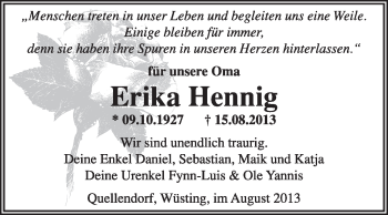 Traueranzeige von Erika Henning von Super Sonntag Dessau / Köthen