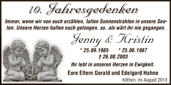 Traueranzeige von Jenny und Kristin  von WVG - Wochenspiegel Dessau / Köthen