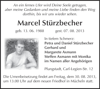 Traueranzeige von Marcel Stürzbecher von WVG - Wochenspiegel Merseburg