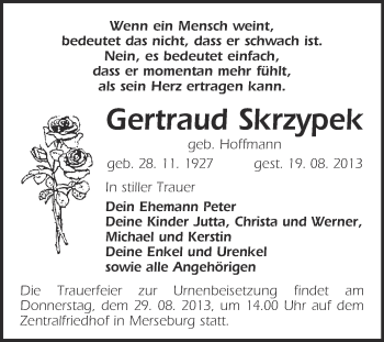 Traueranzeige von Gertraud Skrzypek von Super Sonntag Merseburg