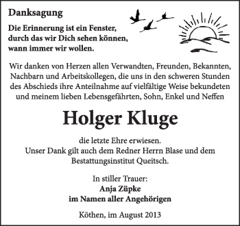 Traueranzeige von Holger Kluge von Super Sonntag Dessau / Köthen