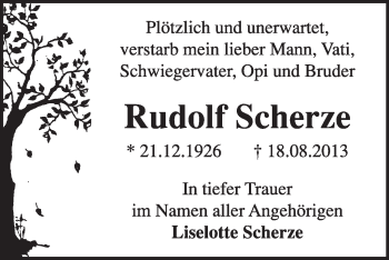Traueranzeige von Rudolf Scherze von Super Sonntag Dessau / Köthen