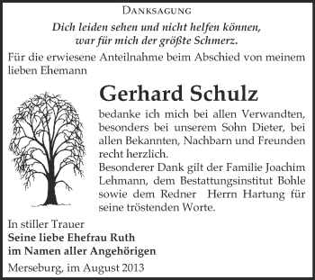 Traueranzeige von Gerhard Schulz von Super Sonntag Merseburg