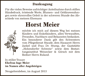 Traueranzeige von Horst Meier von Super Sonntag Bernburg