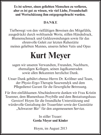 Traueranzeige von Kurt Meyer von Super Sonntag Aschersleben