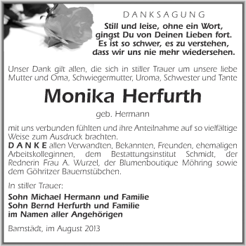 Traueranzeige von Monika Herfurth von Super Sonntag Merseburg
