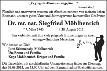 Traueranzeige von Siegfried Möhlhenrich von Super Sonntag Dessau / Köthen