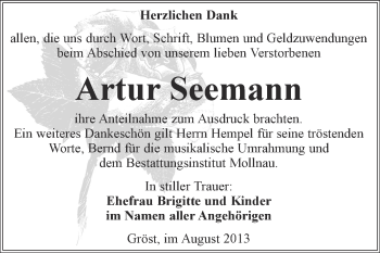 Traueranzeige von Artur Seemann von WVG - Wochenspiegel Merseburg