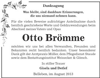 Traueranzeige von Otto Brömme von Super Sonntag Bernburg