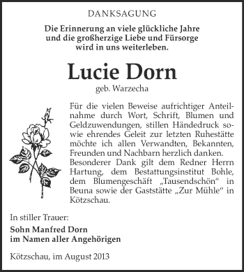 Traueranzeige von Lucie Dorn von Super Sonntag Merseburg