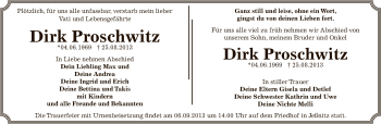 Traueranzeige von Dirk Proschwitz von WVG - Wochenspiegel Bitterfeld