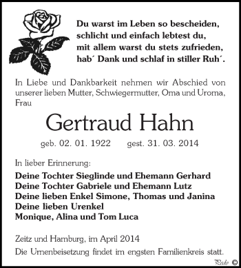 Traueranzeige von Ursula Junkert von Mitteldeutsche Zeitung Köthen