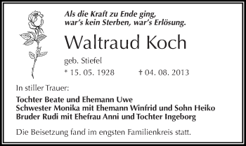 Traueranzeige von Waltraud Koch von Mitteldeutsche Zeitung Halle/Saalkreis