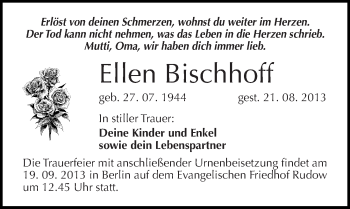 Traueranzeige von Ellen Bischhoff von Mitteldeutsche Zeitung Halle/Saalkreis