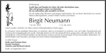 Traueranzeige von Birgit Neumann von Mitteldeutsche Zeitung Halle/Saalkreis