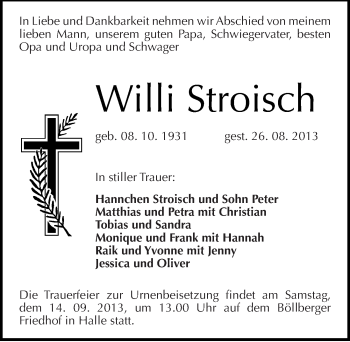 Traueranzeige von Willi Stroisch von Mitteldeutsche Zeitung Halle/Saalkreis