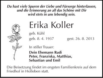 Traueranzeige von Erika Koller von Mitteldeutsche Zeitung Halle/Saalkreis