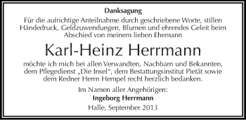 Traueranzeige von Karl-Heinz Herrmann von Mitteldeutsche Zeitung Halle/Saalkreis