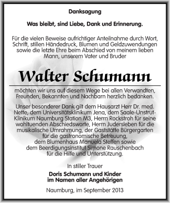 Traueranzeige von Walter Schumann von Mitteldeutsche Zeitung Naumburg/Nebra