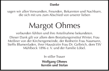 Traueranzeige von Margot Ohmes von Mitteldeutsche Zeitung Bitterfeld