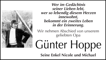 Traueranzeige von Günter Hoppe von Mitteldeutsche Zeitung Naumburg/Nebra
