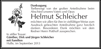 Traueranzeige von Helmut Schleicher von Mitteldeutsche Zeitung Halle/Saalkreis