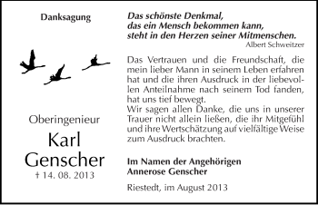 Traueranzeige von Karl Genscher von Mitteldeutsche Zeitung