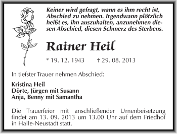 Traueranzeige von Rainer Heil von Mitteldeutsche Zeitung Halle/Saalkreis