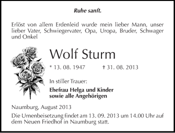 Traueranzeige von Wolf Sturm von Mitteldeutsche Zeitung Naumburg/Nebra