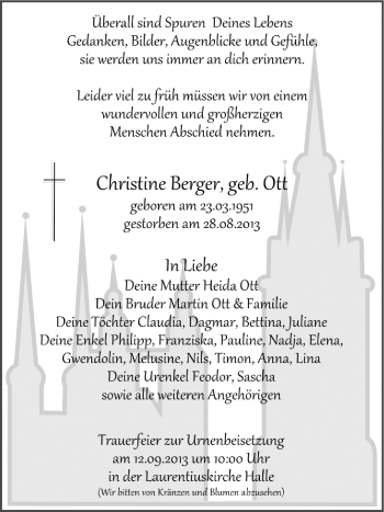Traueranzeige von Christine Berger von Mitteldeutsche Zeitung Halle/Saalkreis